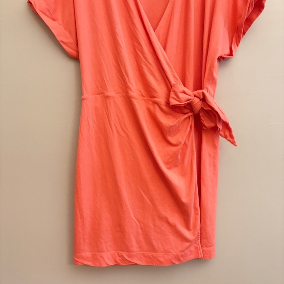 $9🎅🏼 Joe Fresh Vibrant Coral Drop Shoulder T-Shirt Cotton Wrap Dress - Picture 6 of 13